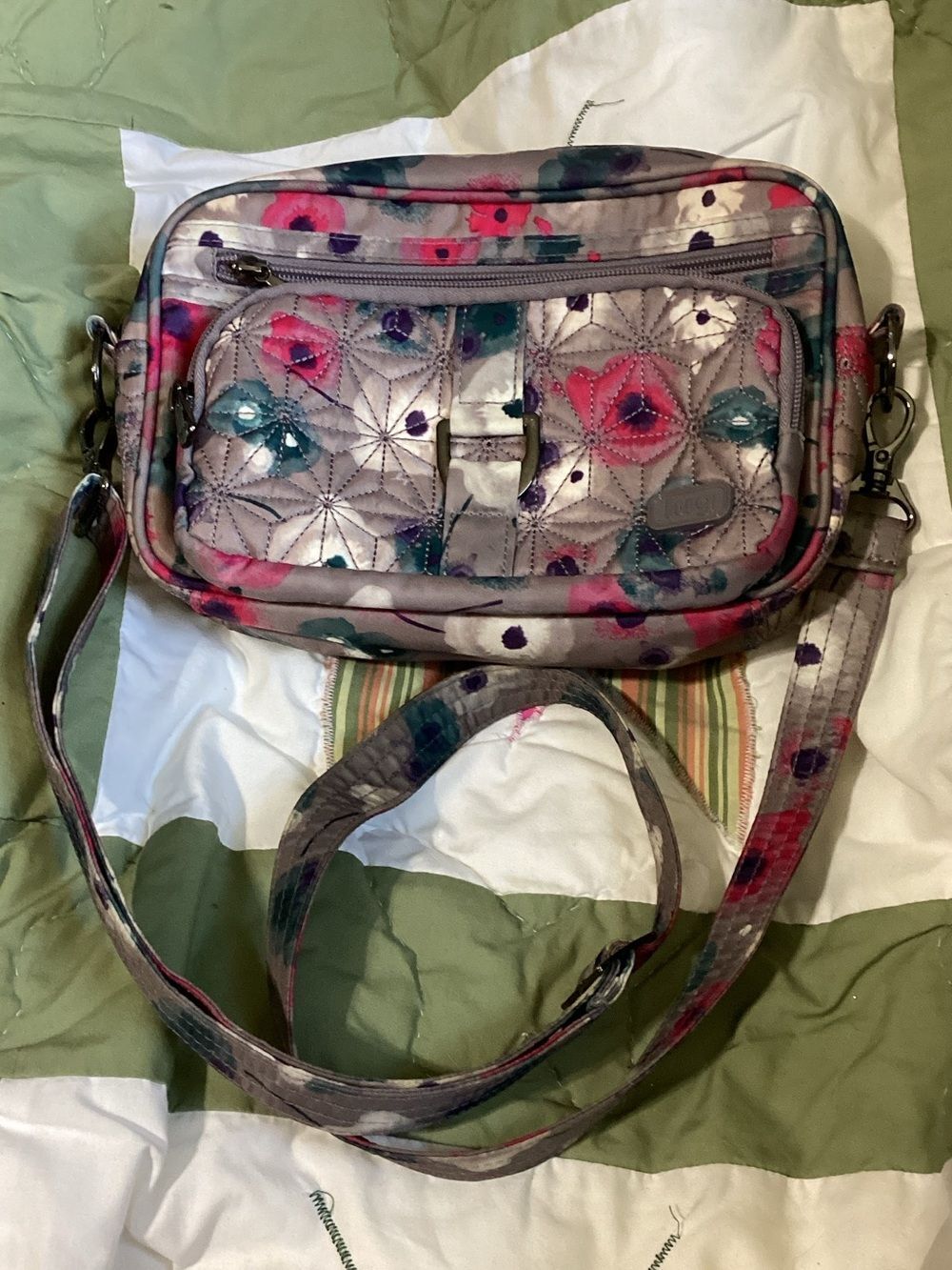 lug Carousel Quilted Floral Crossbody Purse Bag Convertible to Fanny Pack